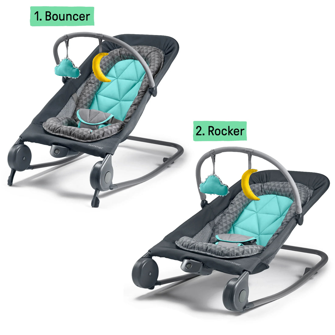Ingenuity 2-in-1 Bouncer & Rocker Duo - Gray /Teal Swing