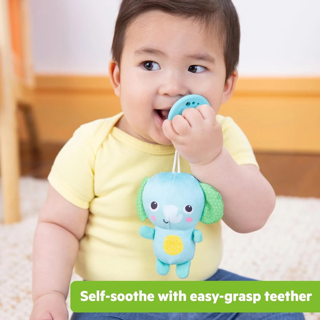 Bright Starts SootheMate Plush Elephant Teether Toy with Detachable Silicone Teether Teether