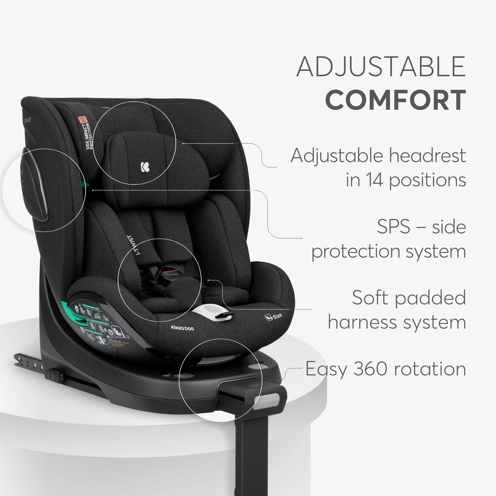 Kikkaboo I-Twist Black Car Seat I-Size 40-150cm | Prenatal, Babies, Nusring, Cybex, Avent Car Seat