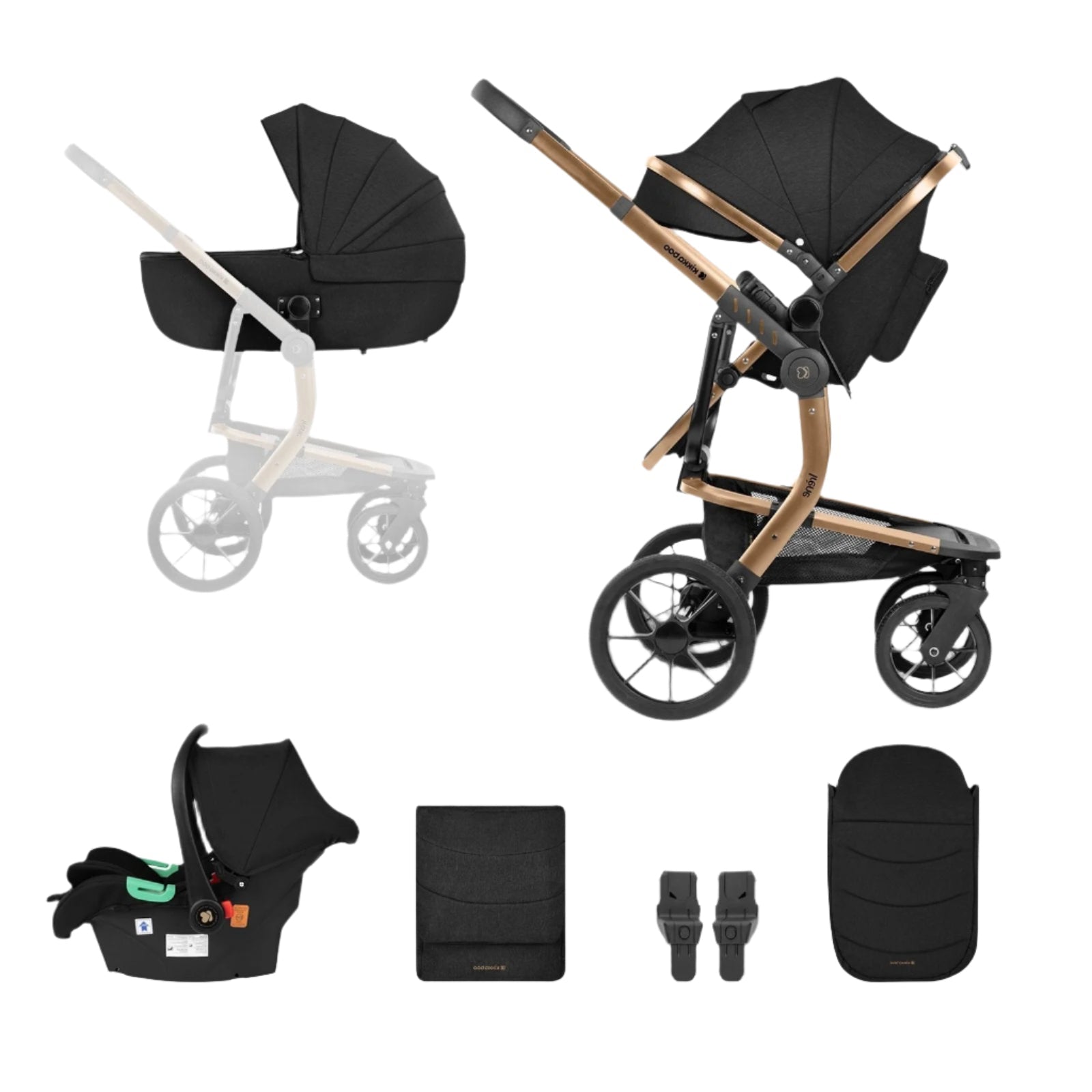 hauck twister stroller Kikkaboo Irene Black Stroller 3-in-1 With Carrycot