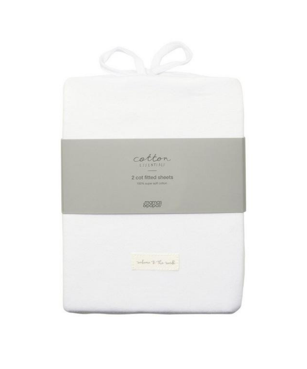Mamas & Papas Cot Fitted Sheets 63x127cm Pack of 2 - White | Prenatal, Babies, Nusring, Cybex, Avent Bedding