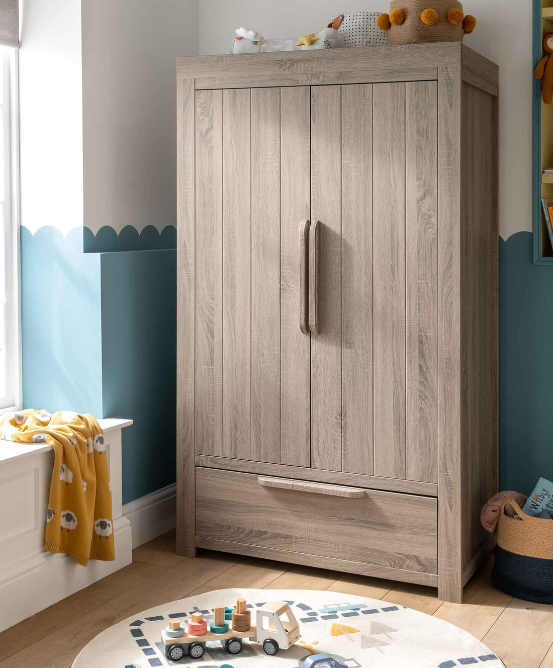 Mamas & Papas Franklin 2 Door Nursery Wardrobe with Drawer - Grey Wash | Prenatal, Babies, Nusring, Cybex, Avent Nursery Furniture