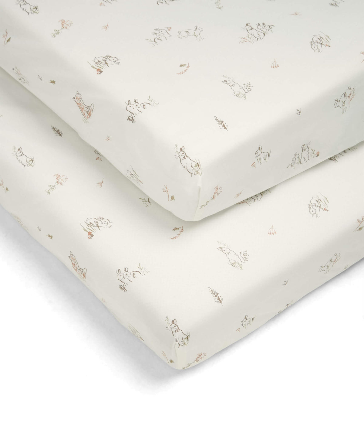 Mamas & Papas Welcome To The World Seedling Cotbed Fitted Sheets Bunny/Fox Pack of 2 | Prenatal, Babies, Nusring, Cybex, Avent Nursery Bedding