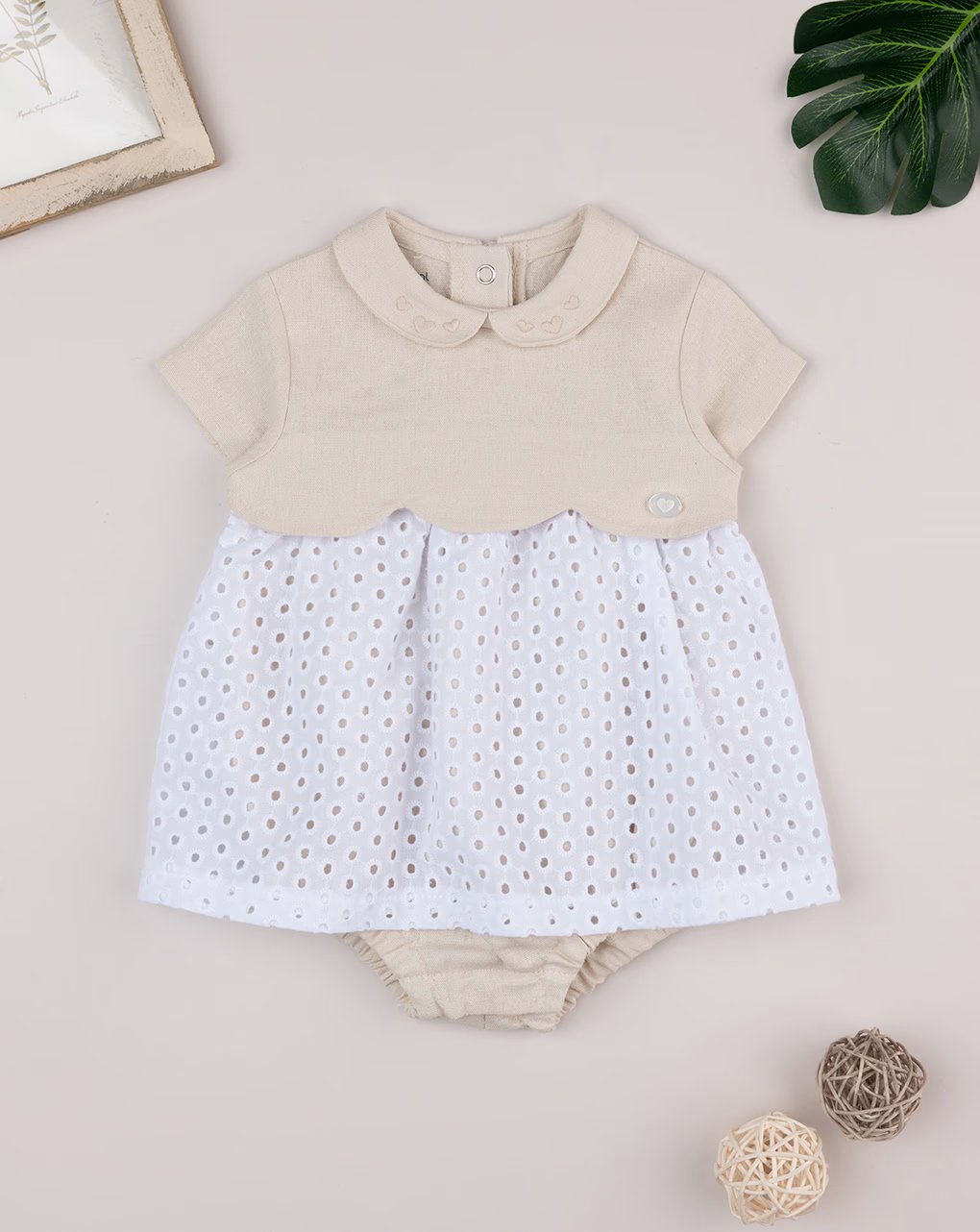 Prenatal Two-Tone Dress For Girls - White,Beige, & Sangallo | Prenatal, Babies, Nusring, Cybex, Avent Dress