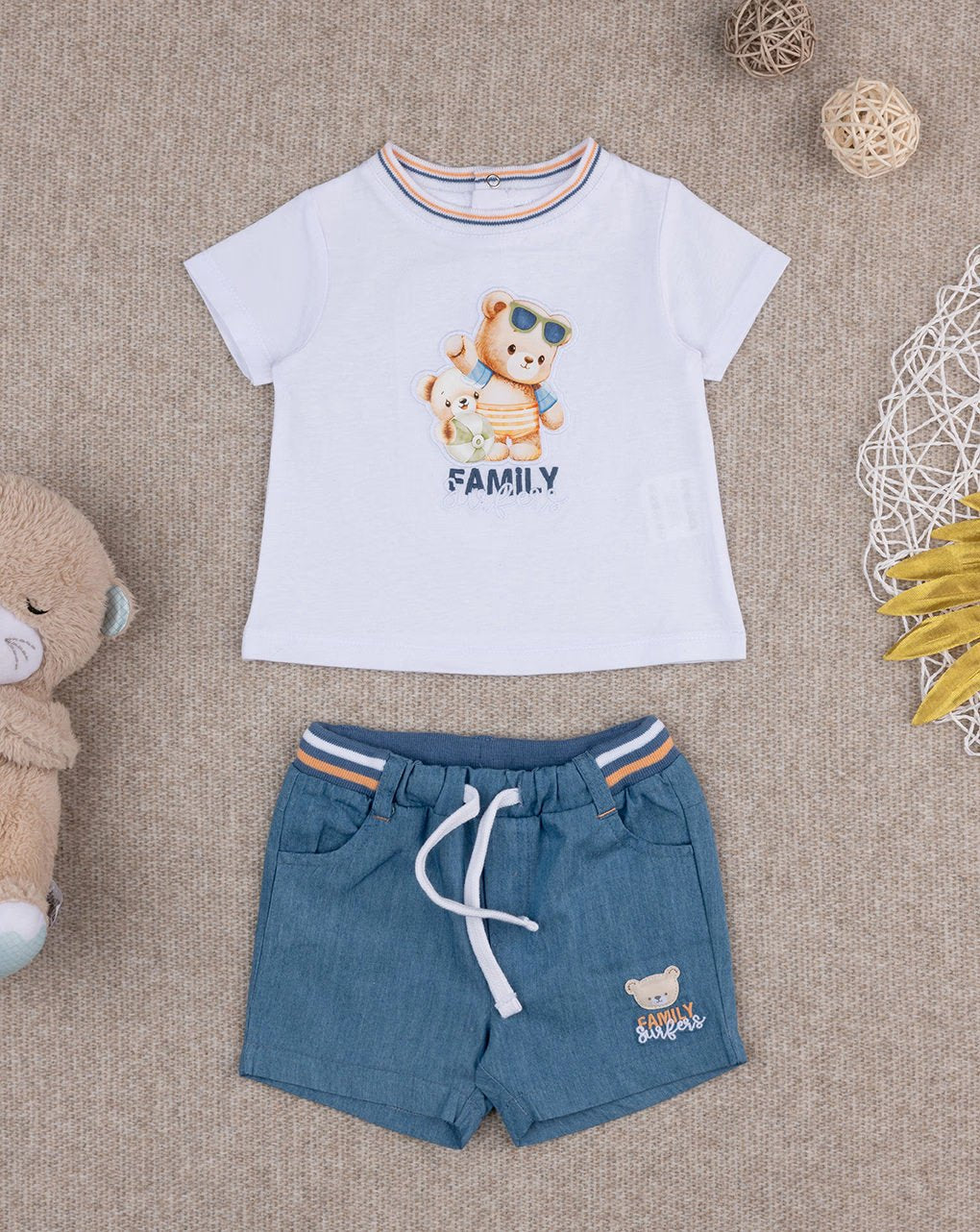 Prenatal Baby denim set with teddy bears Outfit Set