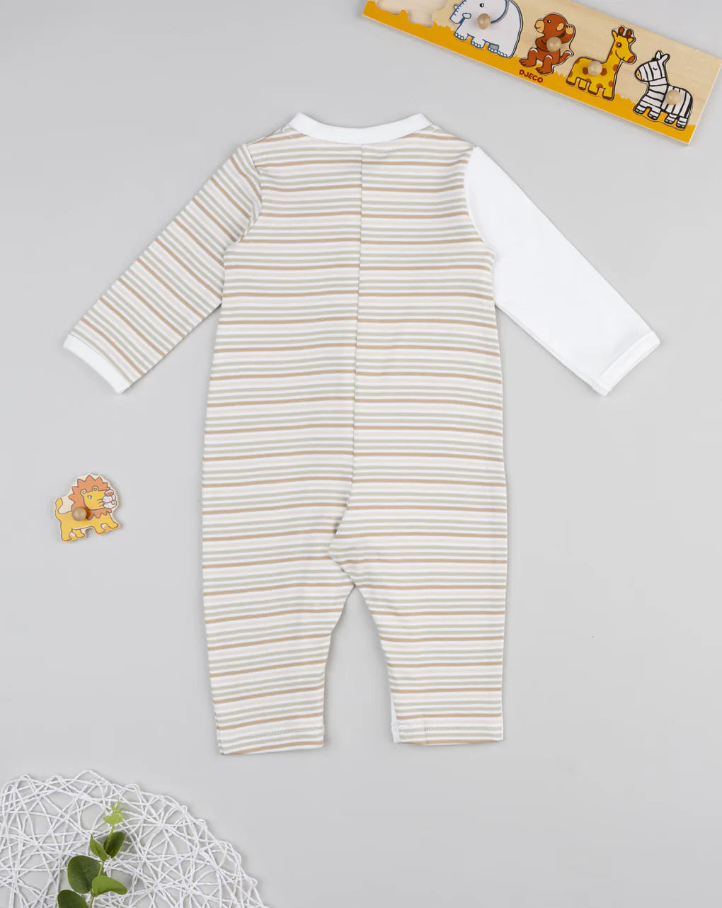 Prenatal Two-tone striped/lion baby romper Overall