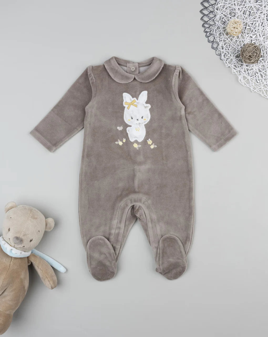 Prenatal Brown baby girl's romper with allover flowers Overall