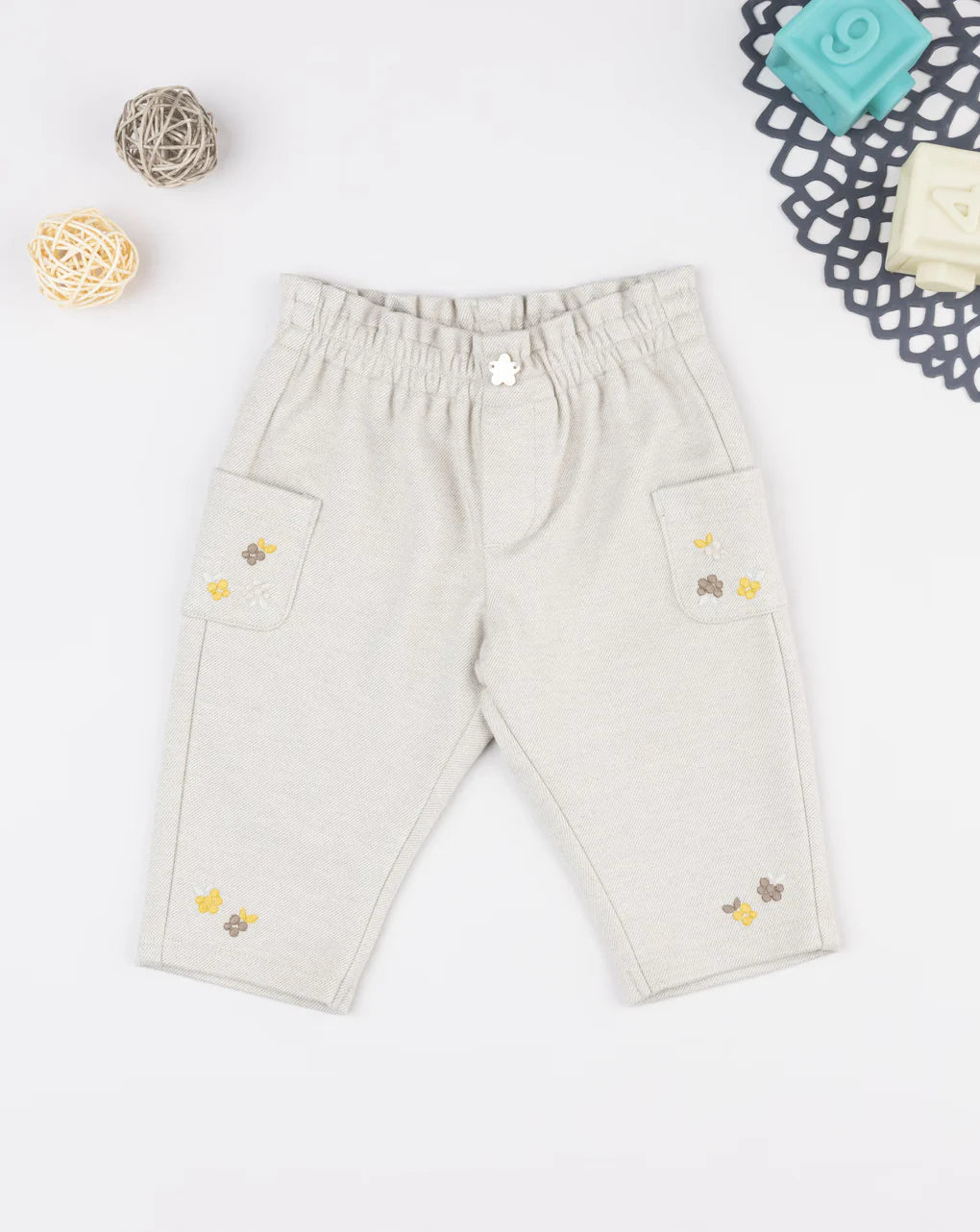 Prenatal Beige trousers for girls with pockets and embroidery Trouser