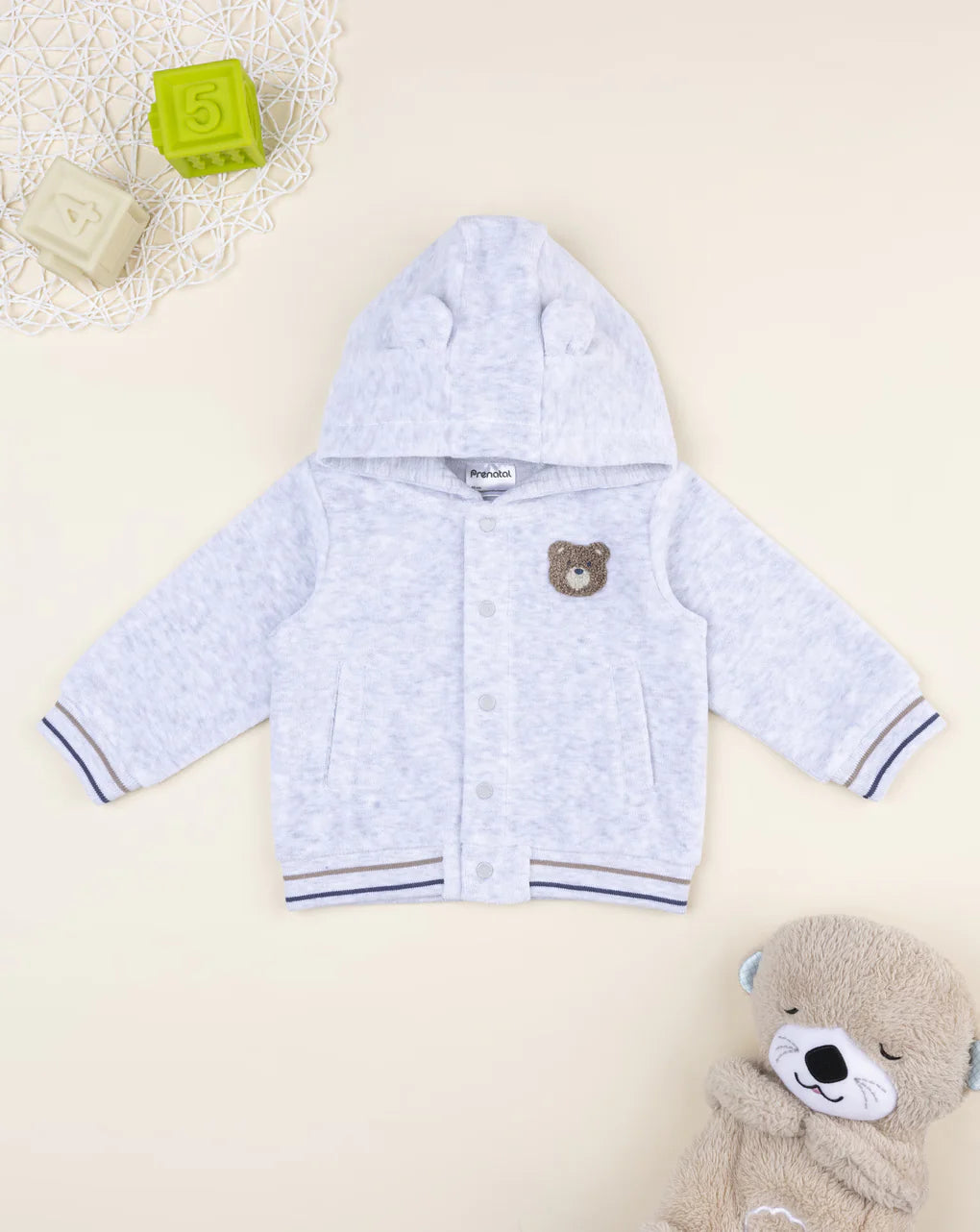 Prenatal Gray cardigan for kids with hood and patch Hooded Jacket