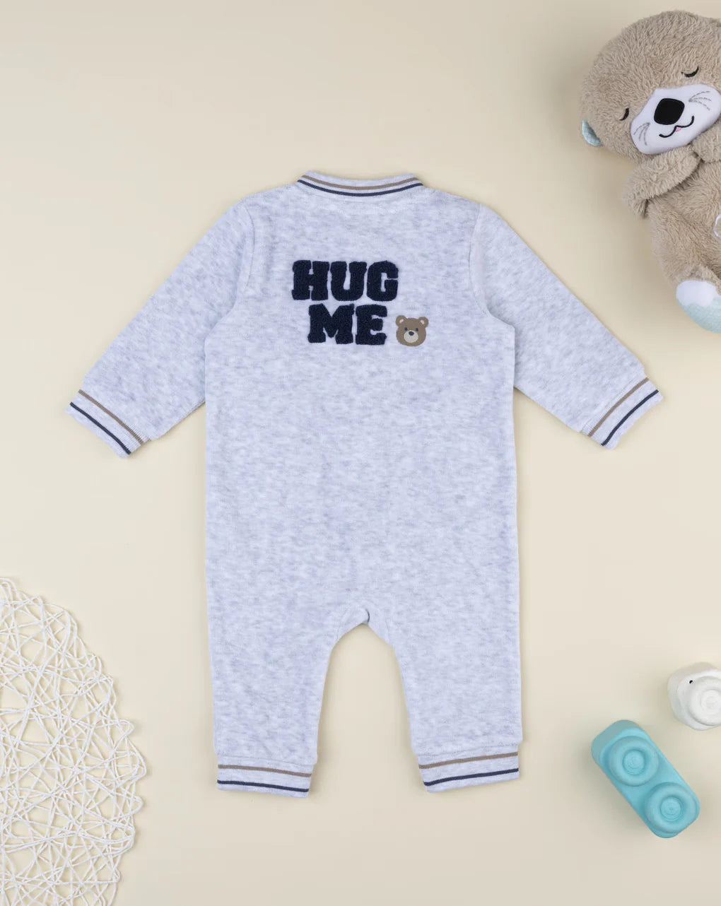Prenatal Gray chenille baby romper with patch Bodysuit