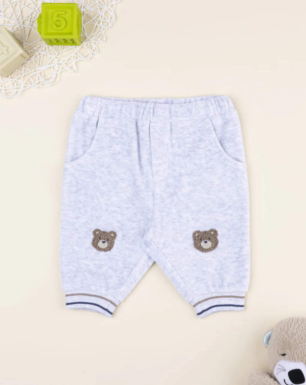 Prenatal Light grey children's trousers with bear patches Trouser