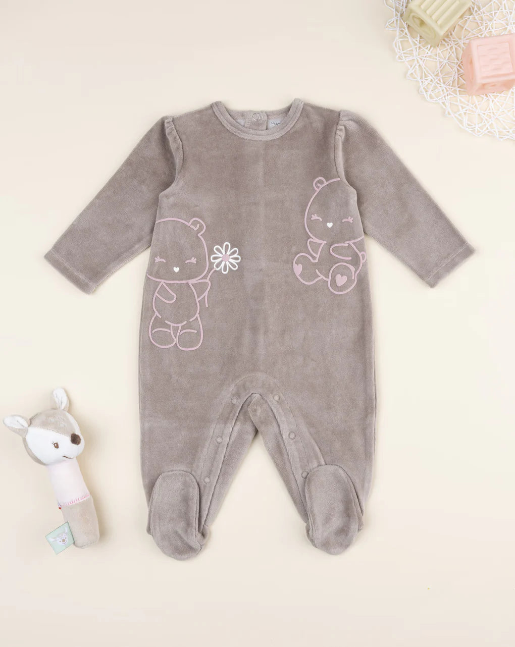 Prenatal Brown baby girl's onesie with teddy bears Overall