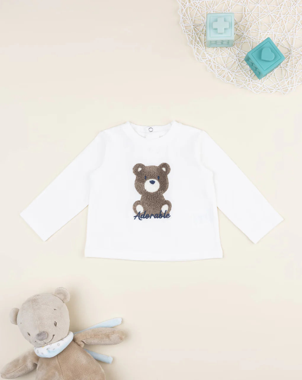 Prenatal White T-shirt for kids with bear patch print T-Shirt