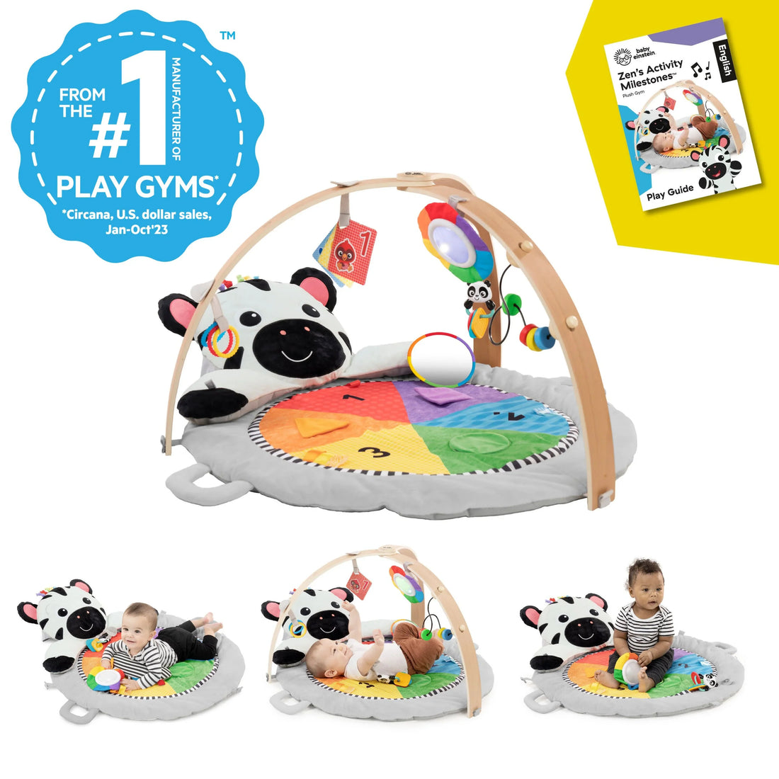 Baby Einstein Zen's Activity Milestones Plush Gym, with Wooden Bar, Infant to Toddler Play Gym