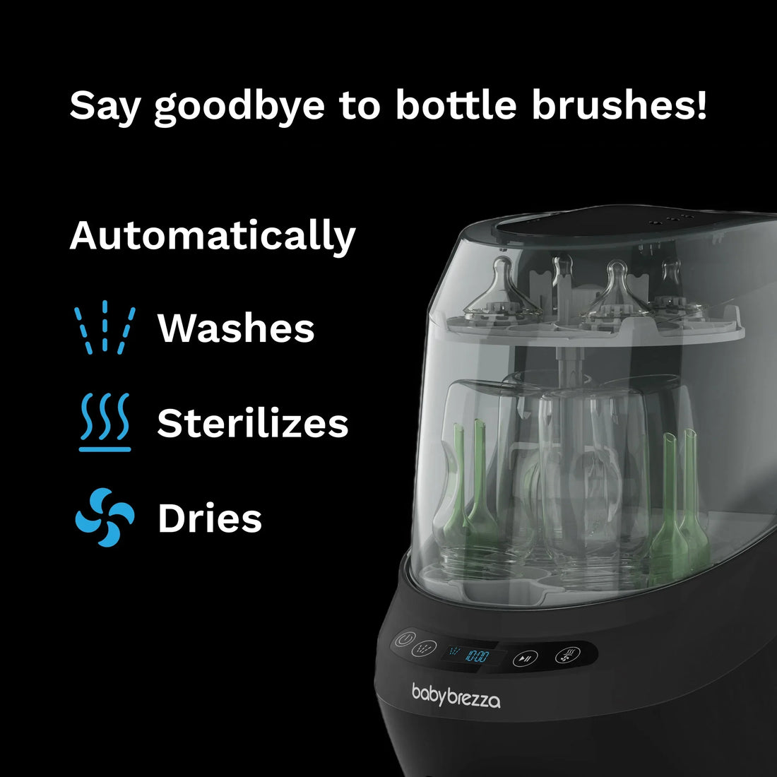 Bottle Washer Pro (Black) – All-in-One Baby Bottle Washer, Sterilizer & Dryer