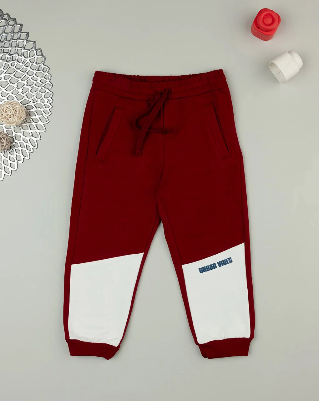Prenatal Burgundy color block trousers for boys Trouser