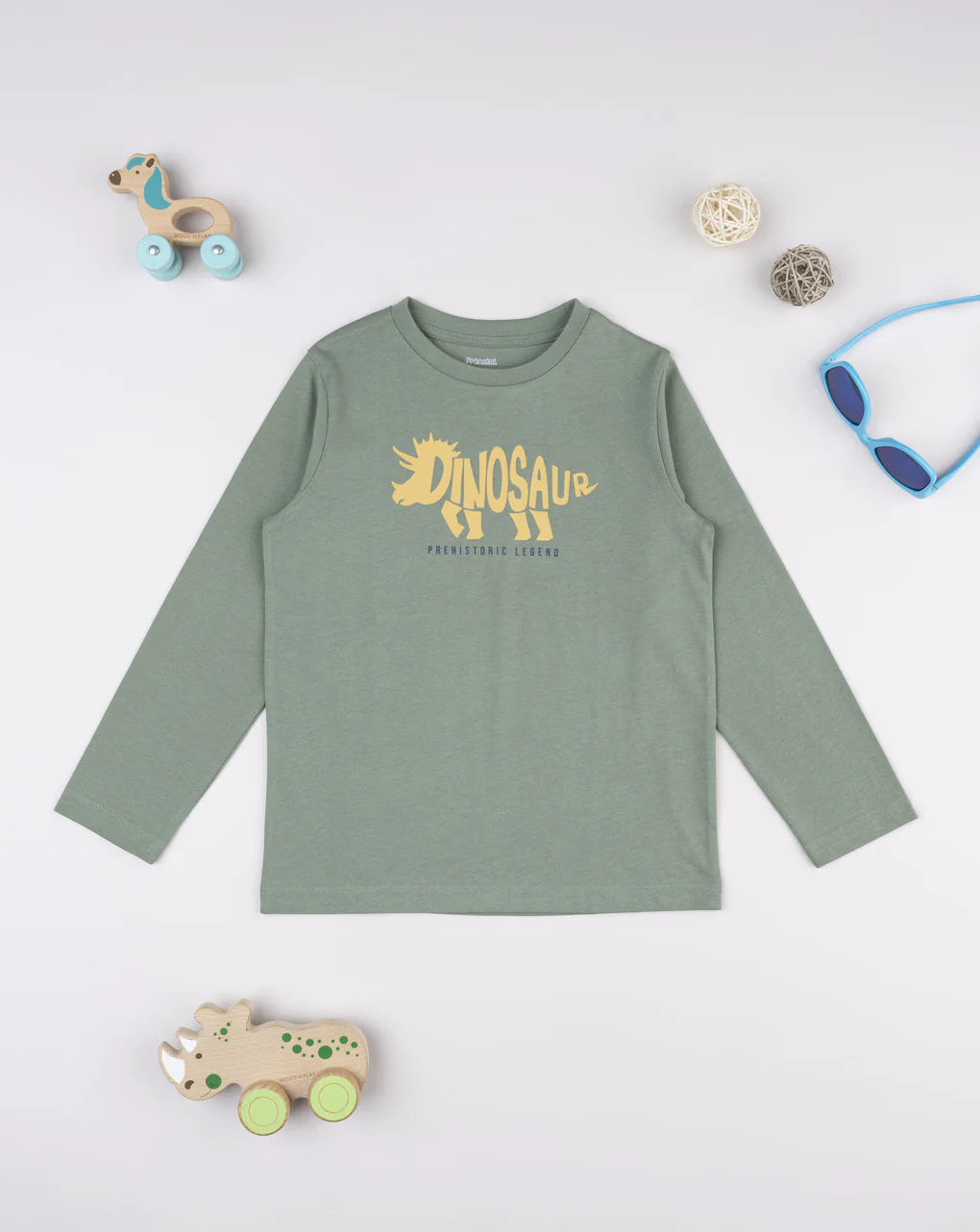 Prenatal Green children's T-shirt with dino print Tops & Shirt, clothing, AW25 P2