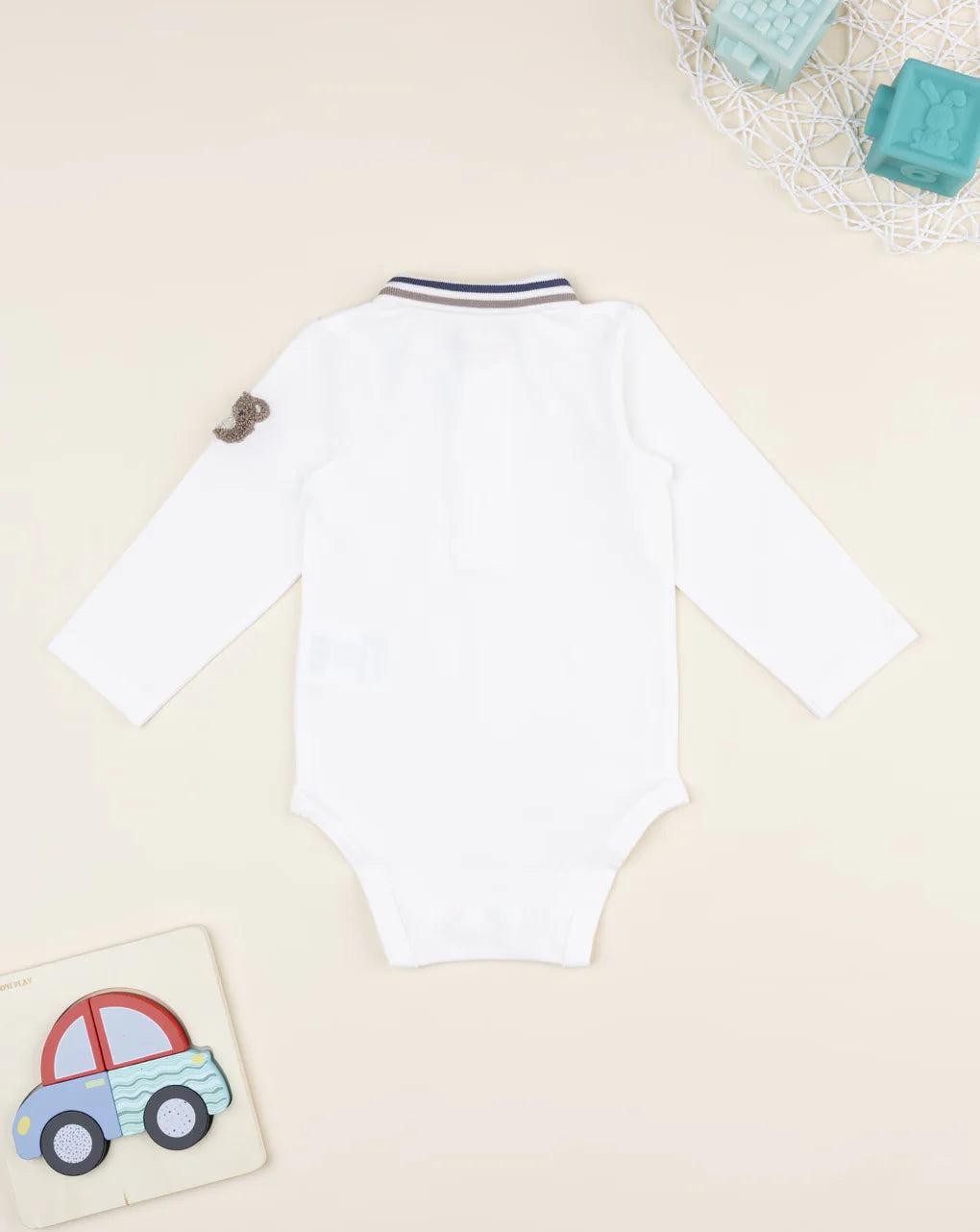 Prenatal Baby's white long-sleeved bodysuit with bear patch Bodysuits & Overall, clothing, AW25 P2