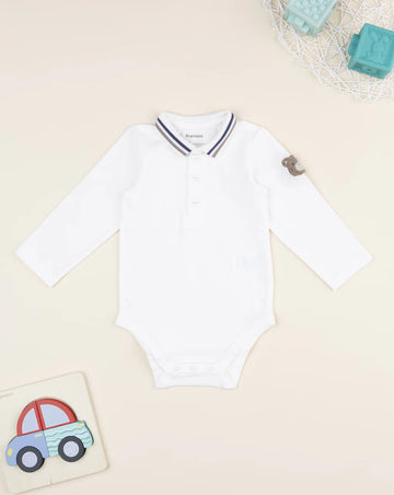 Prenatal Baby's white long-sleeved bodysuit with bear patch Bodysuits & Overall, clothing, AW25 P2