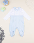 Prenatal Newborn Boy Two-Tone White/Blue Sleepsuit with Free Bear