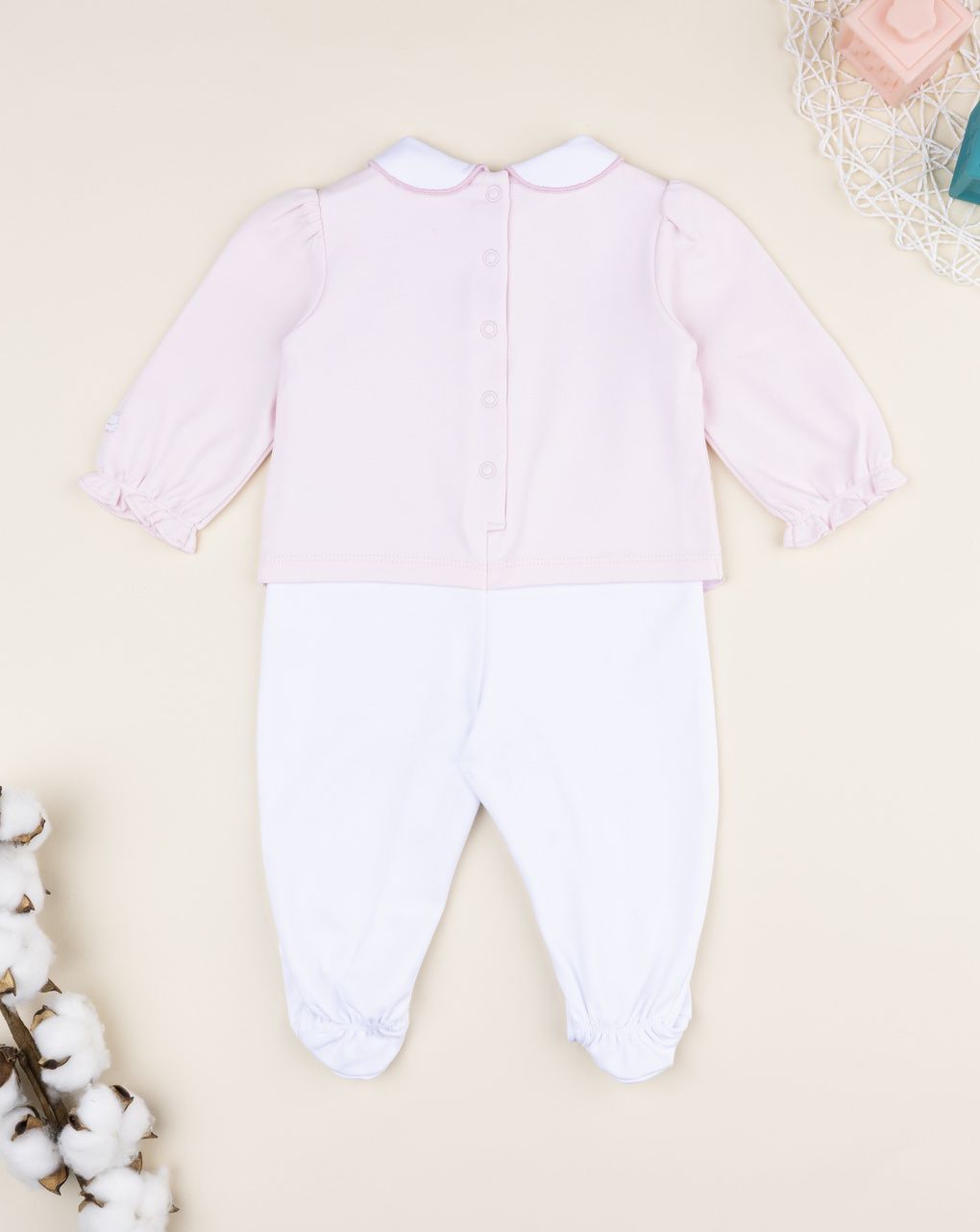Prenatal Newborn Girl Two-Tone Pink/White Sleepsuit with Free Bear