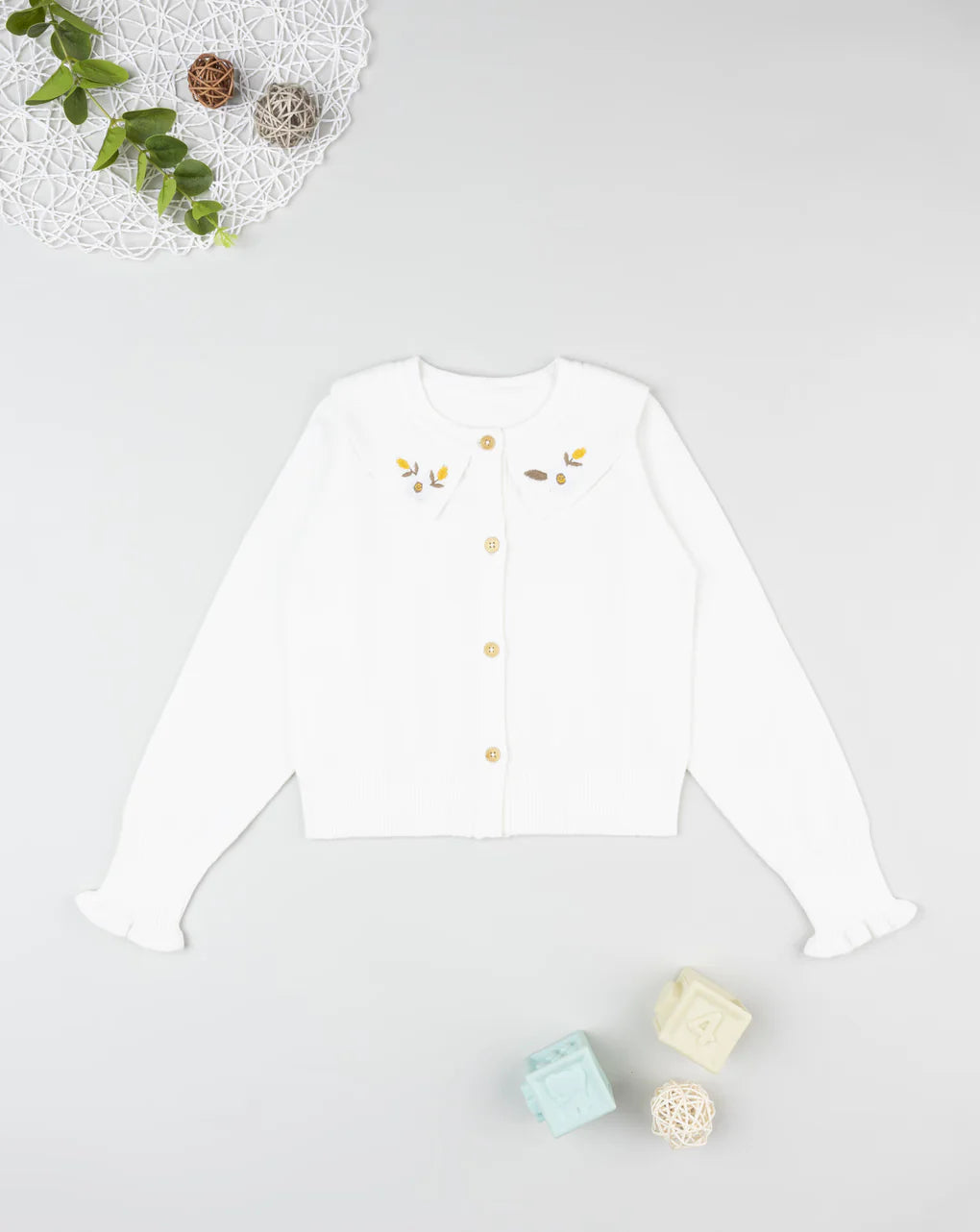 Prenatal White girls' cardigan with embroidery Tops & Shirt, clothing, AW25 P2
