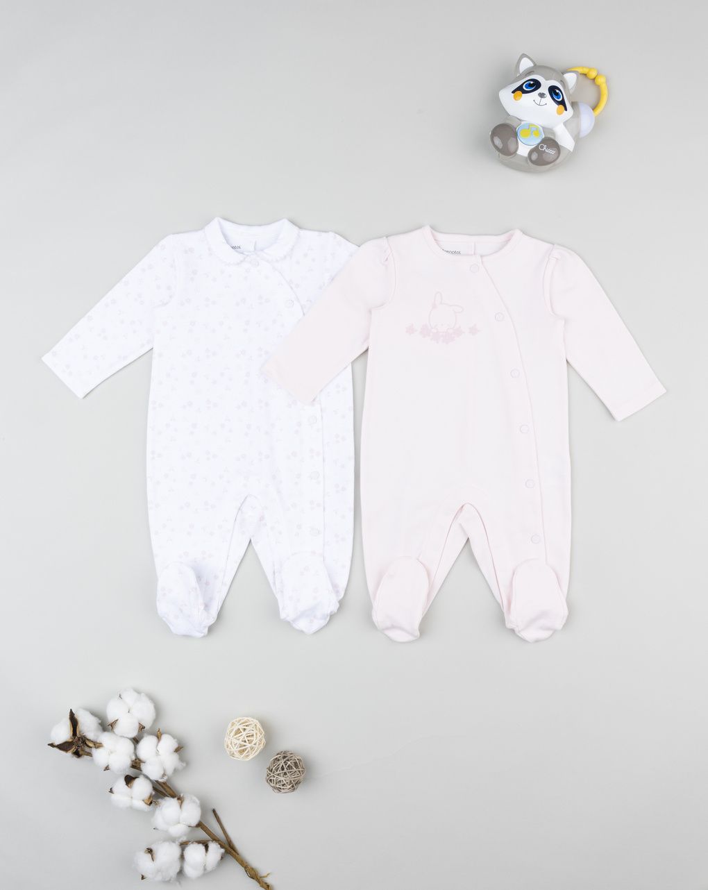 Prenatal Newborn Girl White/Pink Bunny Sleepsuit