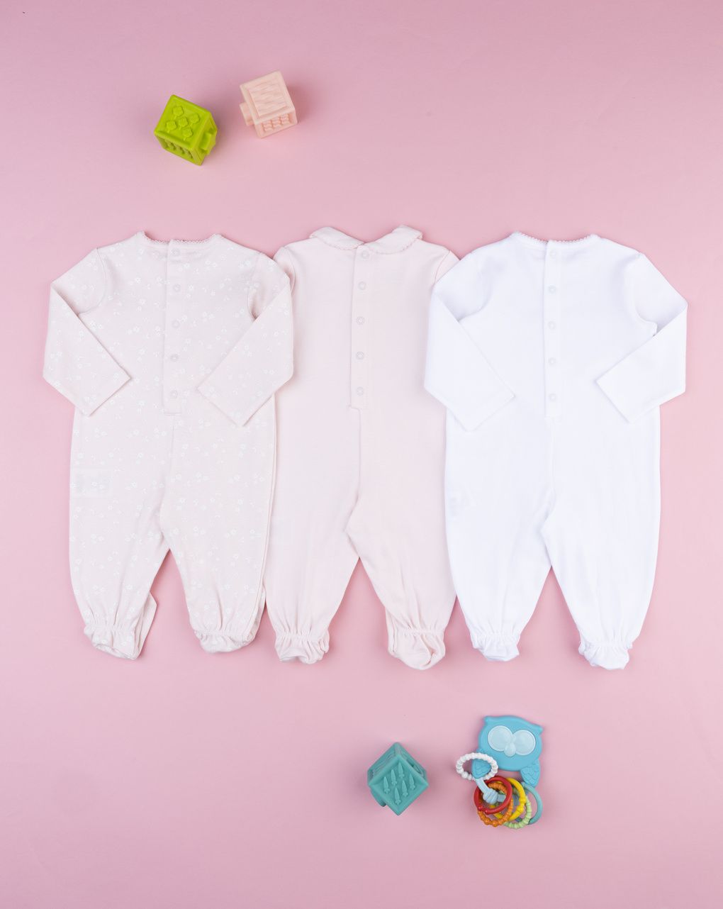 Prenatal Pack of 3 Newborn Girl White/Pink Interlock Sleepsuit