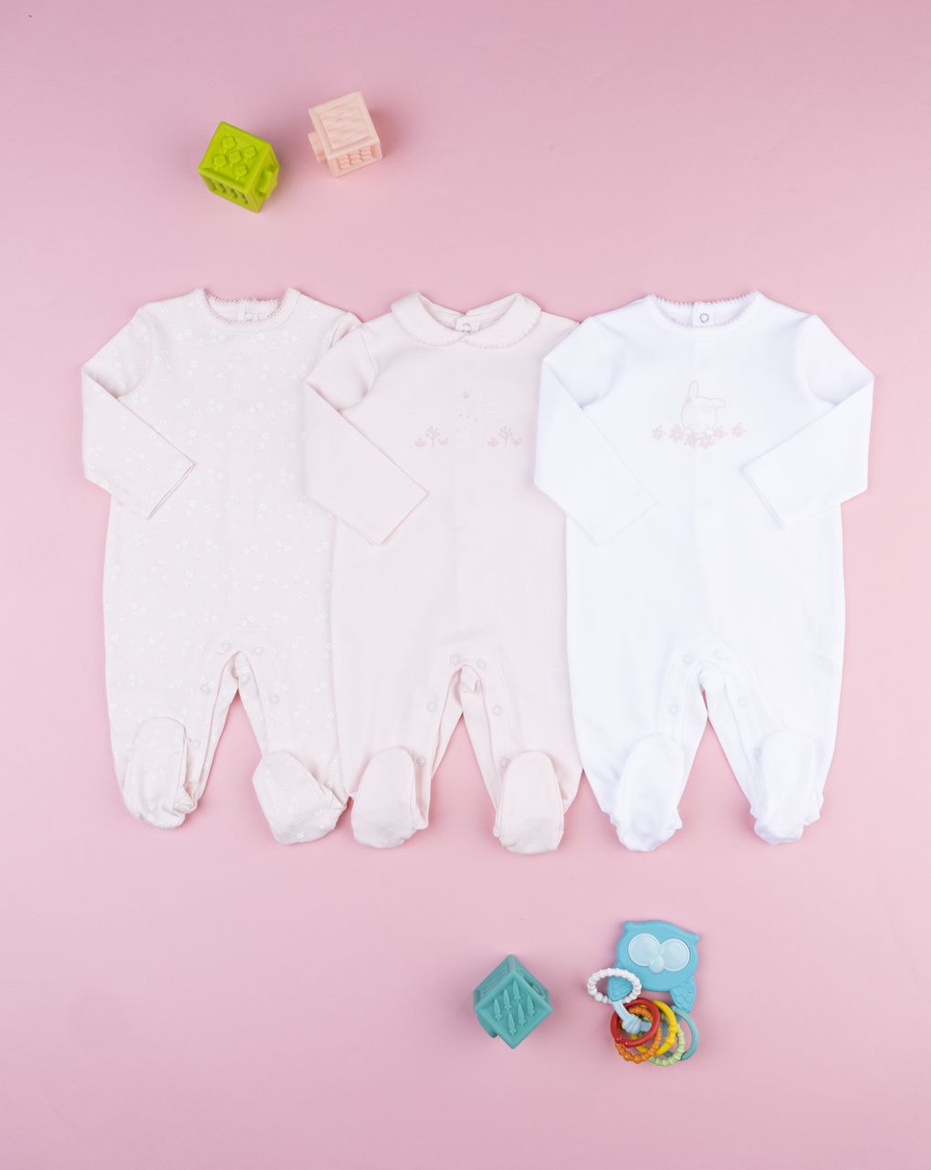 Prenatal Pack of 3 Newborn Girl White/Pink Interlock Sleepsuit