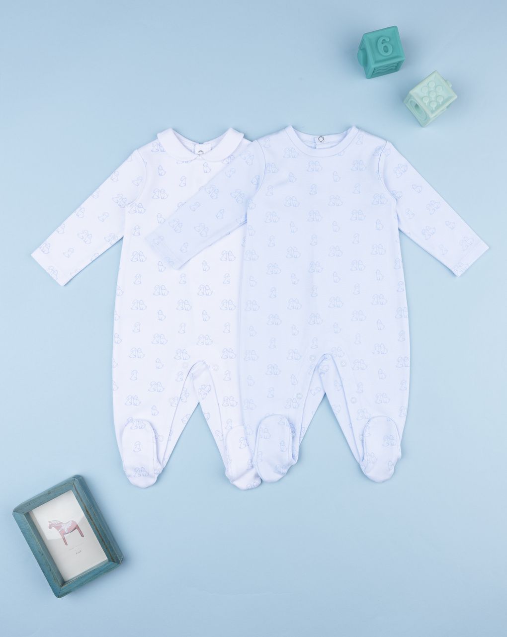 Prenatal Pack of 2 Boy White/Blue Allover Sleepsuit