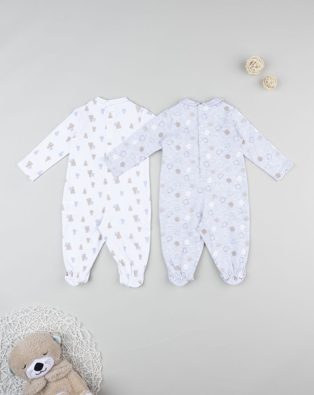 Prenatal Pack of 2 Newborn White/Grey Interlock Sleepsuit