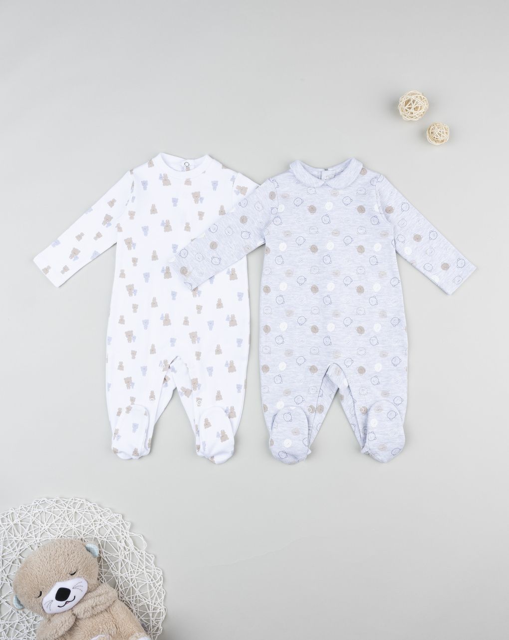 Prenatal Pack of 2 Newborn White/Grey Interlock Sleepsuit