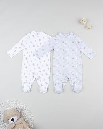 Prenatal Pack of 2 Newborn White/Grey Interlock Sleepsuit