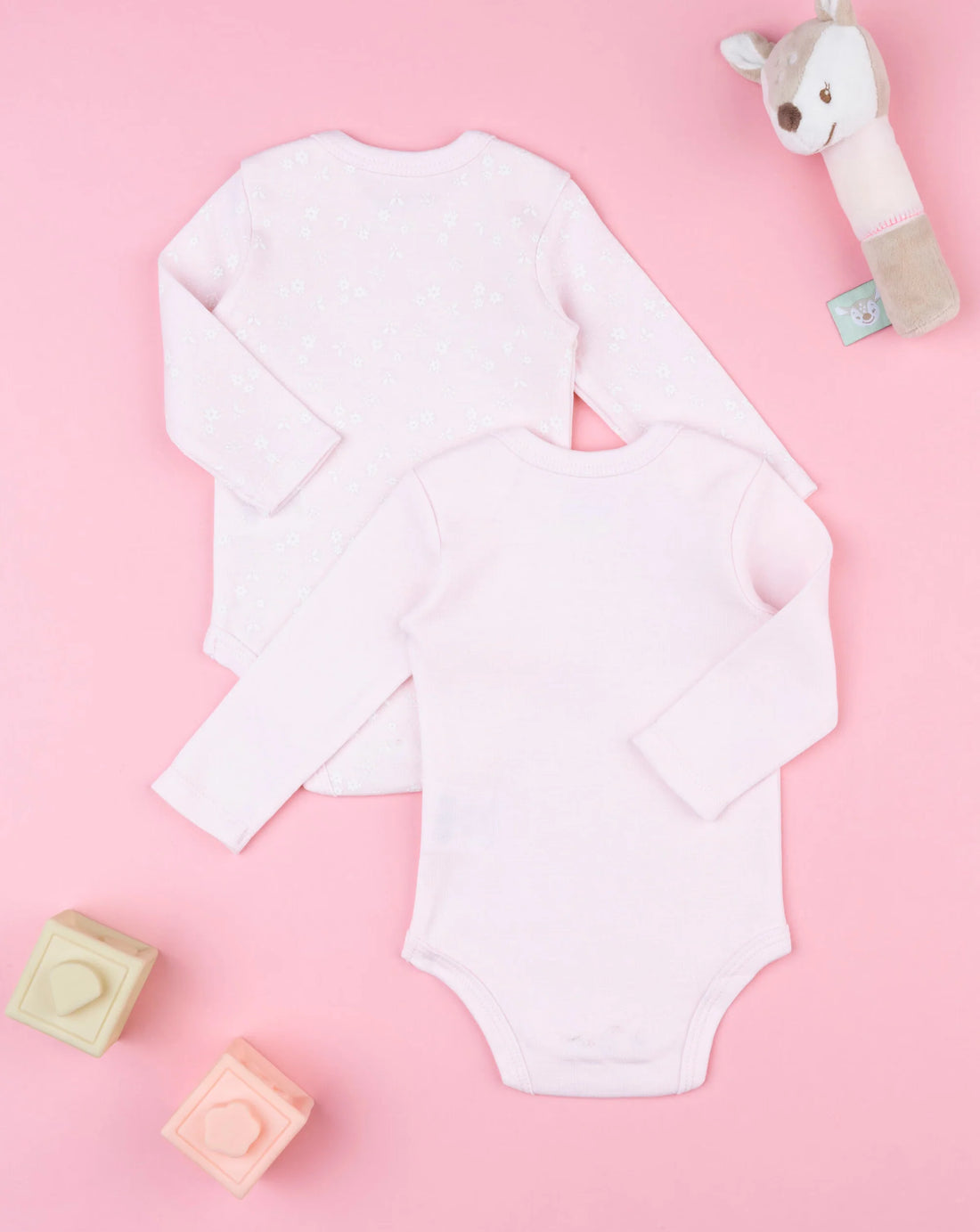 Prenatal Baby girl's long-sleeved bodysuit with pink flowers Bodysuits & Overall, clothing, AW25 P2