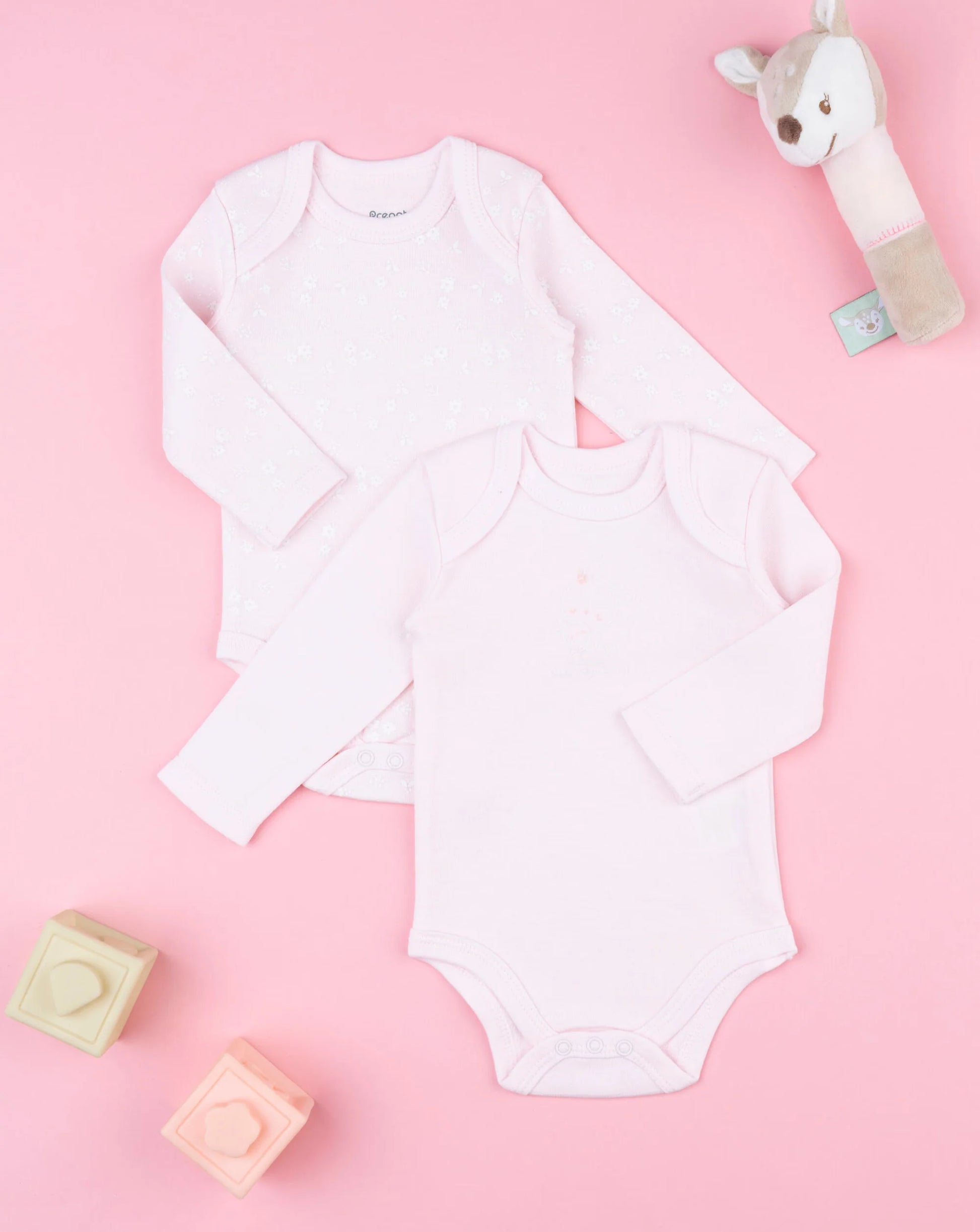 Prenatal Baby girl's long-sleeved bodysuit with pink flowers Bodysuits & Overall, clothing, AW25 P2