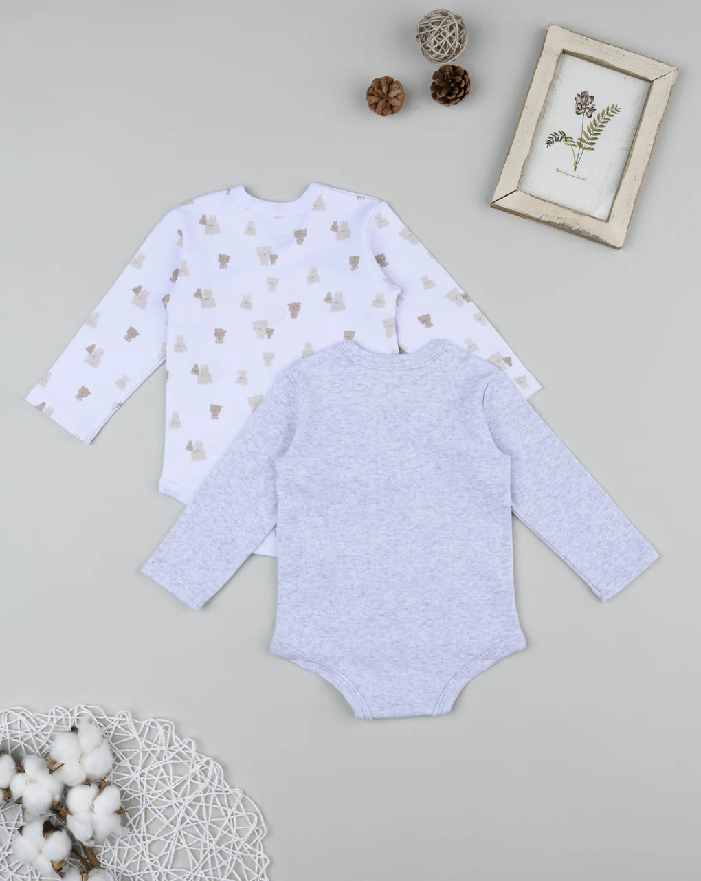 Prenatal Pack of 2 long-sleeved baby bodysuits with teddy bears Bodysuits & Overall, clothing, AW25 P2