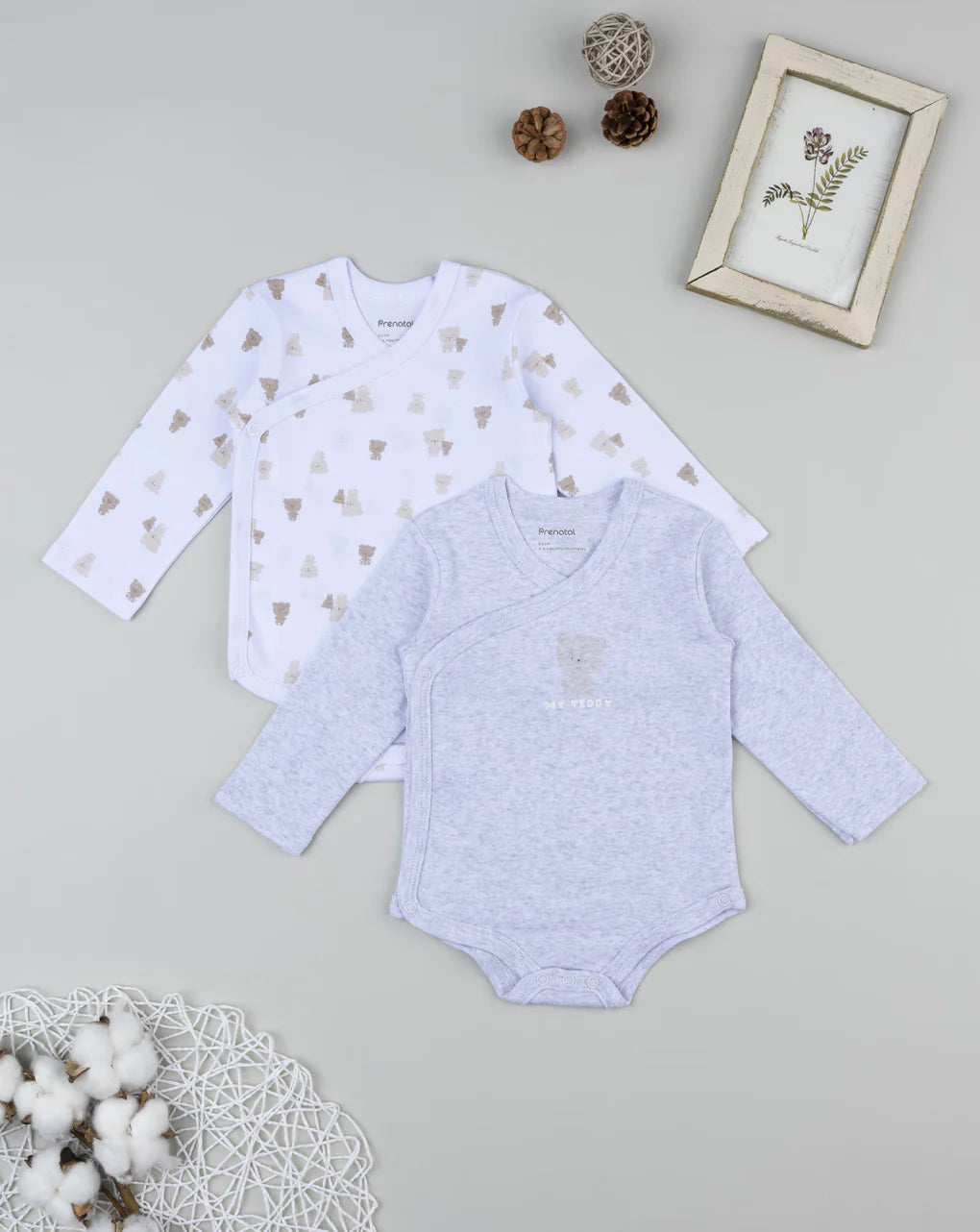 Prenatal Pack of 2 long-sleeved baby bodysuits with teddy bears Bodysuits & Overall, clothing, AW25 P2