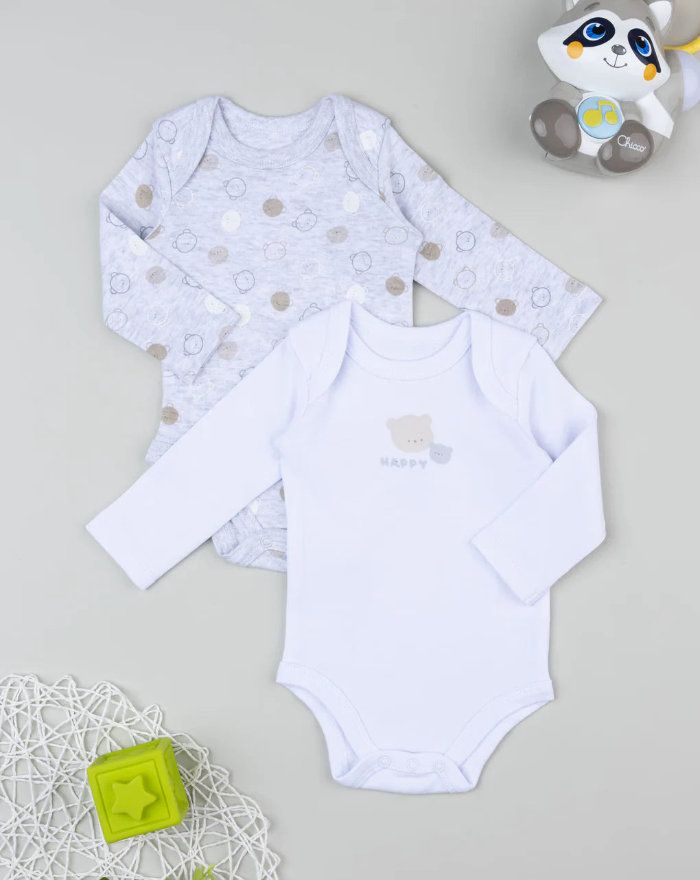 Prenatal Pack of 2 long-sleeved bodysuits for children, white/grey Bodysuits & Overall, clothing, AW25 P2