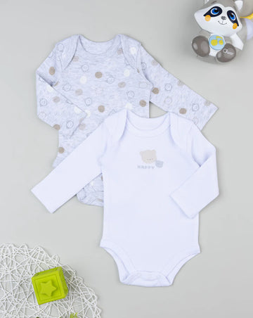 Prenatal Pack of 2 long-sleeved bodysuits for children, white/grey Bodysuits & Overall, clothing, AW25 P2