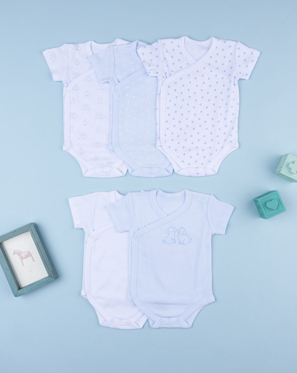 Prenatal Pack of 5 Newborn Boy Puppy Bodysuit