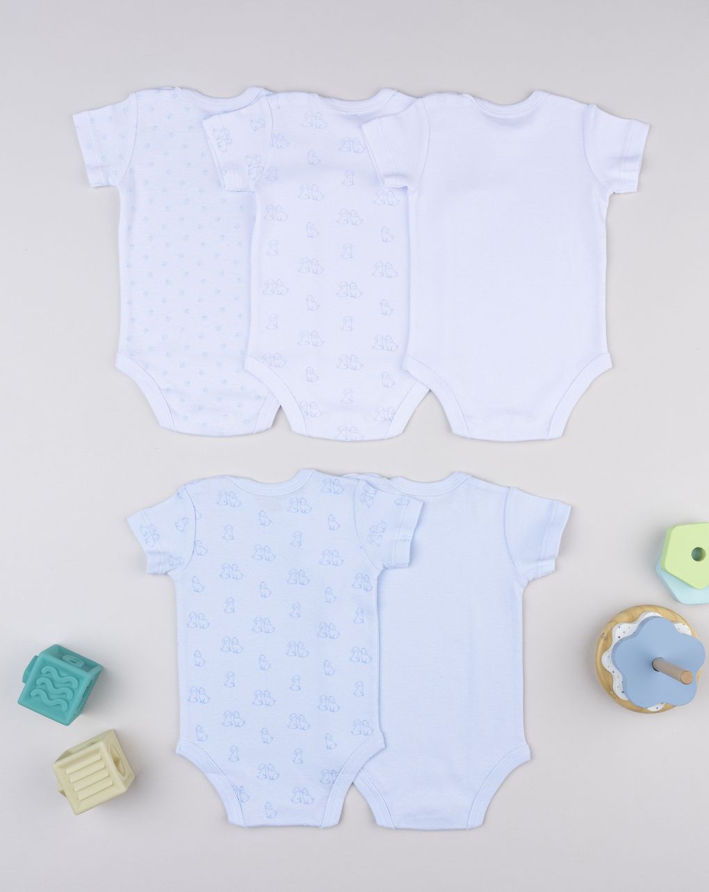 Prenatal Pack of 5 White/Blue Crew Neck Bodysuit