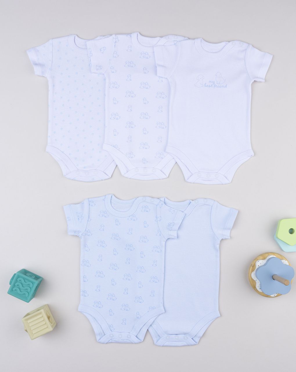 Prenatal Pack of 5 White/Blue Crew Neck Bodysuit