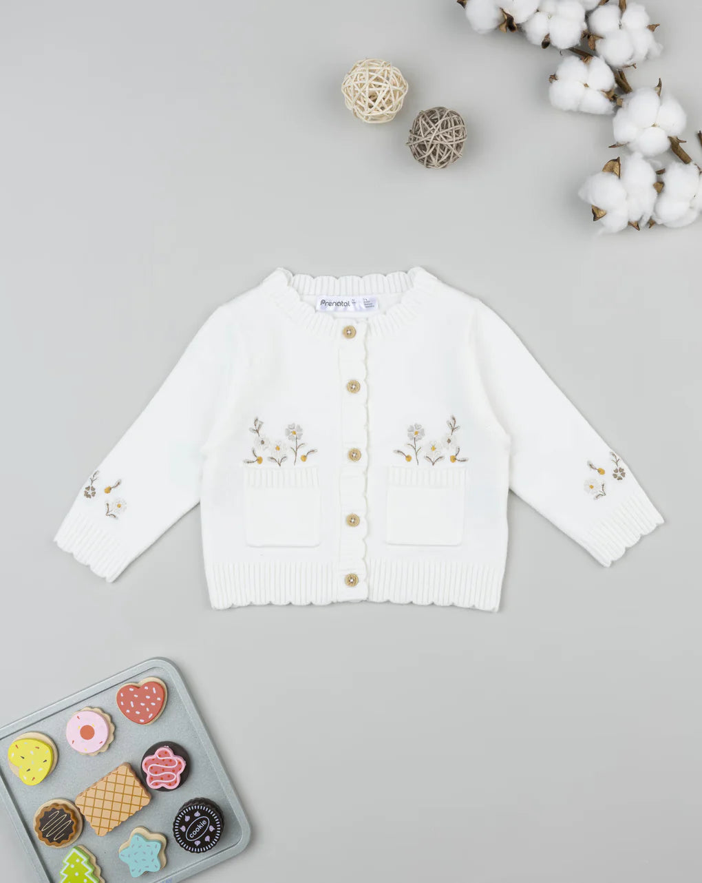 Prenatal Girls' knitted cardigan with embroidered flowers Tops & Shirts, clothing, AW25 P2