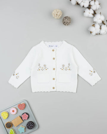 Prenatal Girls' knitted cardigan with embroidered flowers Tops & Shirts, clothing, AW25 P2