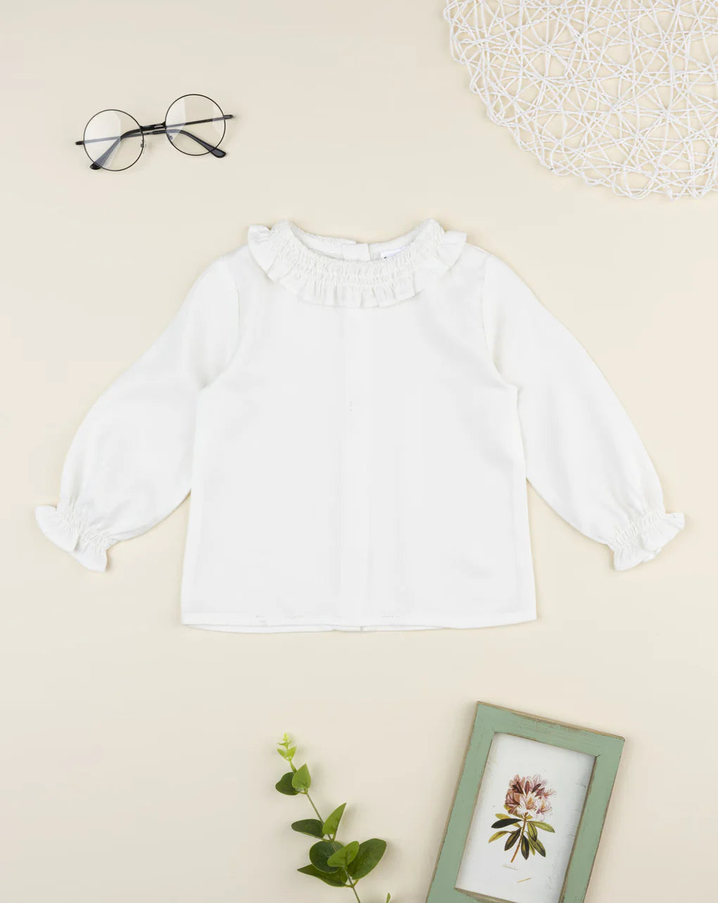 Prenatal White shirt with frill for girls Tops & Shirts, clothing, AW25 P2