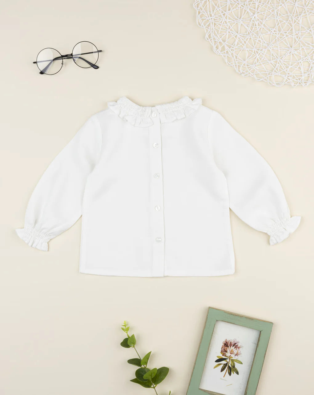Prenatal White shirt with frill for girls Tops & Shirts, clothing, AW25 P2