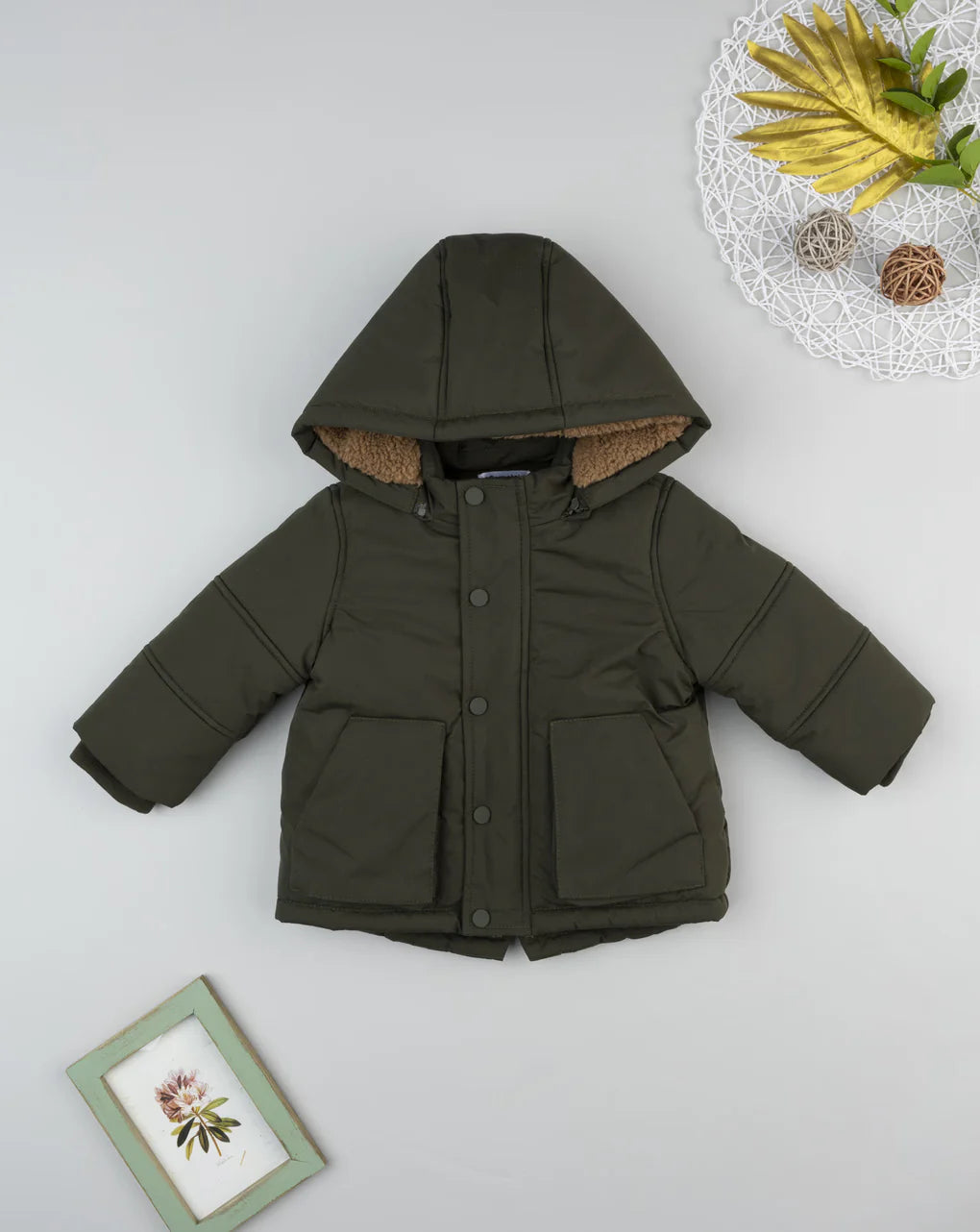 Prenatal Green faux fur children's down jacket Jackets & Coats, clothing, AW25 P2