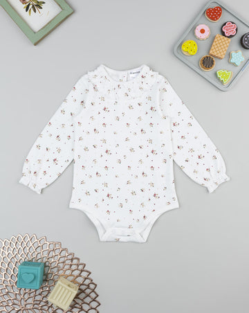 White Baby Bodysuit With Little Flowers