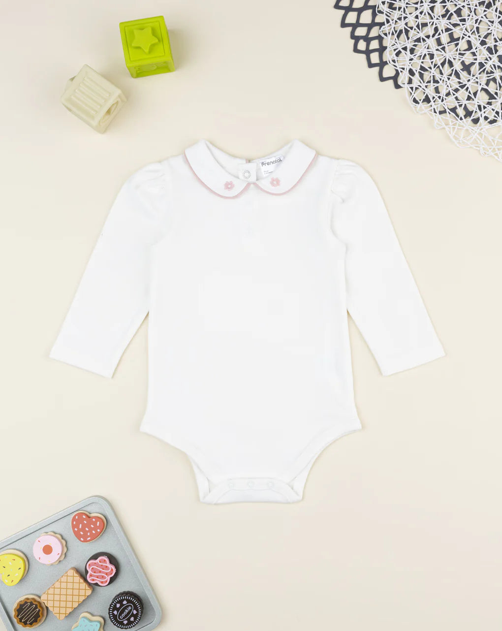 Prenatal White baby bodysuit with embroidered collar Bodysuits & Overall, clothing, AW25 P2