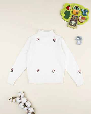 Prenatal White embroidered turtleneck for girls Tops & Shirts, clothing, AW25 P2